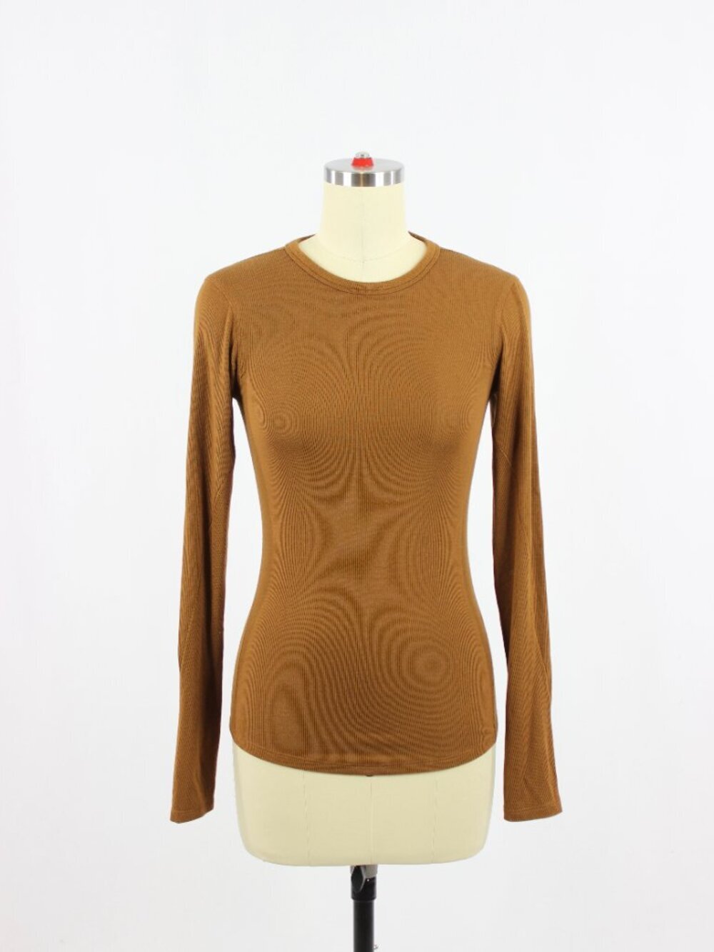 LULULEMON Copper Brown Ribbed Modal Hold Tight Long Sleeve Crew T-Shirt, Size S